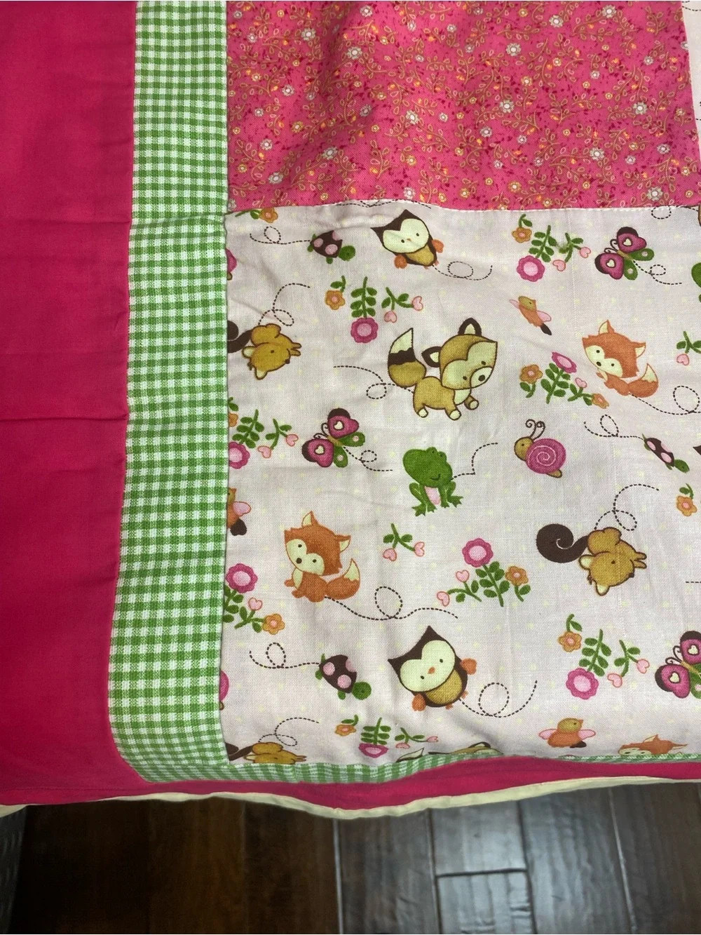 Handmade Patchwork Baby Quilt - Pink, Green, Cream